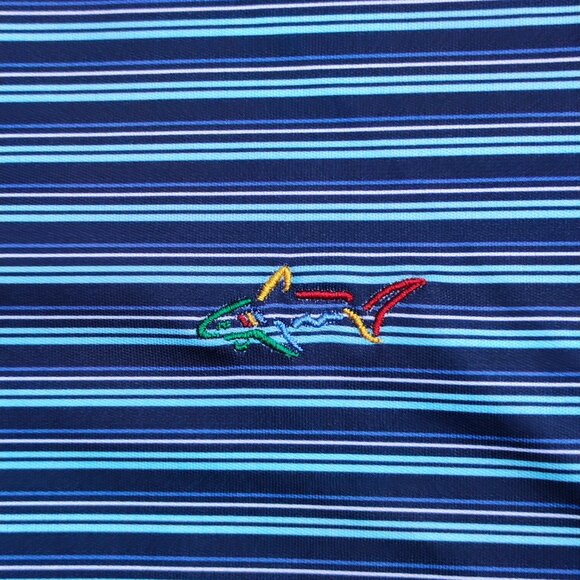 Greg Norman Golf Polo Shirt men size M blue colour classic bar stripe shark polo - Picture 6 of 9